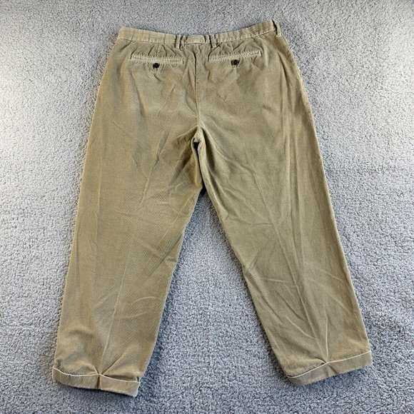 Lands' End Corduroy Pants Mens 37 Khaki Chino Traditional Fit Pleated Casual - Picture 2 of 12